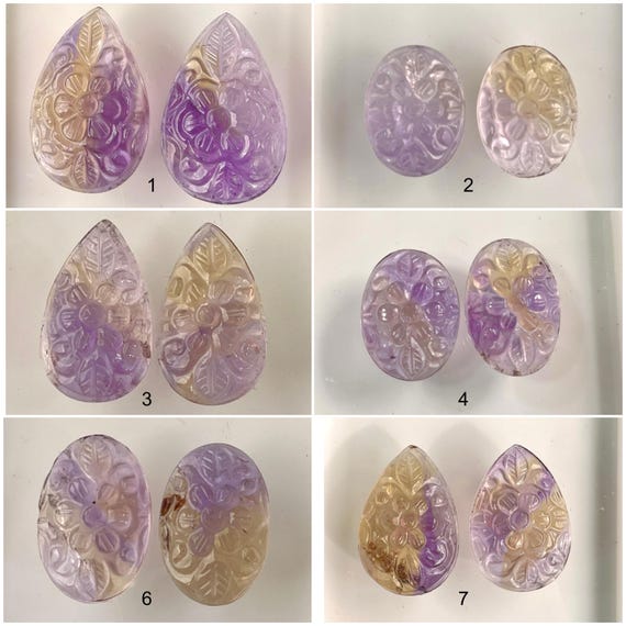 Natural Ametrine Gemstone carved pair for earrings and loose for pendant jewelry making, Ametrine carving, Ametrine loose, Ametrine carved