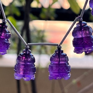 6 Pieces Amethyst Flower Carved Bell Shape Beads, Natural Amethyst Gemstone, Amethyst Carving, Amethyst Beads, 13x16mm