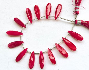 14 Pieces Hot Pink Chalcedony Pear Shape Faceted Briolette, 6x20mm, Pink Chalcedony Pair, Pink Chalcedony Beads, Beadsforyourjewelry