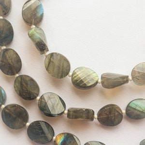 14 Pieces Labradorite Twisted Oval Shape Beads, Natural Labradorite Beads, Labradorite Gemstone, Labradorite Oval Beads, 7 Inch String