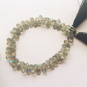 Labradorite Briolette Faceted  Super flashy, 6x8mm, 76 Pieces Full Strand, 9 inch,  AAA+ Quality Natural Gemstone Labradorite Beads