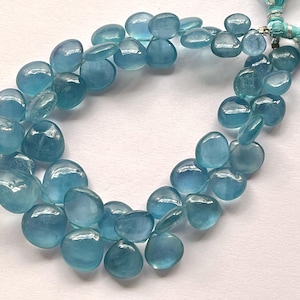 Cuentas Briolette de Aguamarina en forma de corazón liso, Corazón de Aguamarina, Cuentas de Aguamarina para joyería, Lágrimas de Aguamarina, 8 mm a 14 mm, 44 piezas