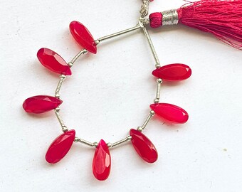 8 Pieces Hot Pink Chalcedony Pear Shape Faceted Briolette, 6x12mm, Pink Chalcedony Pair, Pink Chalcedony Beads, Beadsforyourjewelry