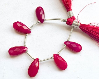 6 Pieces Hot Pink Chalcedony Pear Shape Faceted Briolette, 7x15mm, Pink Chalcedony Pair, Pink Chalcedony Beads, Beadsforyourjewelry