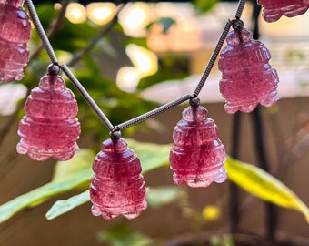 6 Stück rosa Erdbeerquarz Blume geschnitzte Glockenform Perlen, natürliche Erdbeerquarz Edelstein, Erdbeerquarz Perlen, 13 x 16 mm