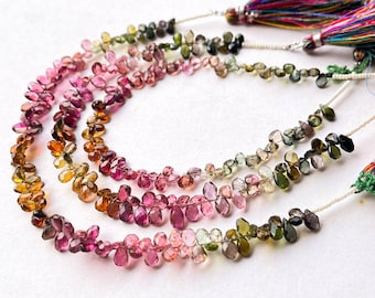 Tourmaline Faceted Pear Briolette Beads | Natural Tourmaline Gemstone beads | Jewlery Making Beads | 8 Inch