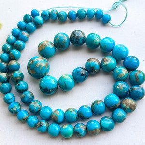 20 Inch Genuine Arizona Turquoise Smooth Round Beads, Turquoise Gemstone Beads, Arizona Turquoise Gemstone Beads, Turquoise Beads,