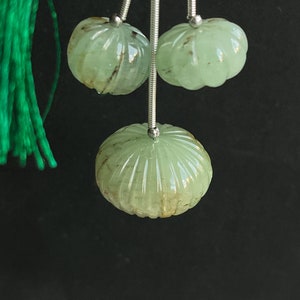 Natural Russian Emerald Hand carved Melons Shape beads, 3 Pieces Sets, Carved Pumpkin Beads, Rondelle Carving Beads, Emerald Carved Melons