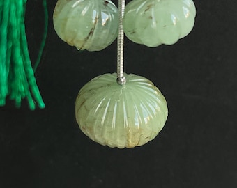 Natural Russian Emerald Hand carved Melons Shape beads, 3 Pieces Sets, Carved Pumpkin Beads, Rondelle Carving Beads, Emerald Carved Melons