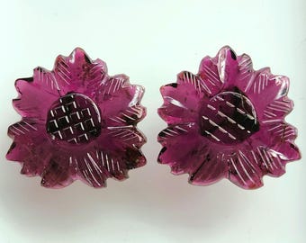 Rubellite Tourmaline Flower Carving Matching Pair | 76.45 Carats | 27x30MM | Tourmaline Carving |  for Jewelry Making