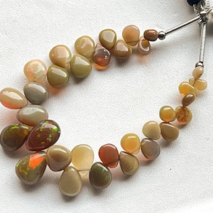 35 Pieces Ethiopian Opal Pear Shape Briolette, Natural Ethiopian Opal Gemstone, Opal Briolette, Opal Teardrops, 4 Inch, 3x4mm to 7x10mm