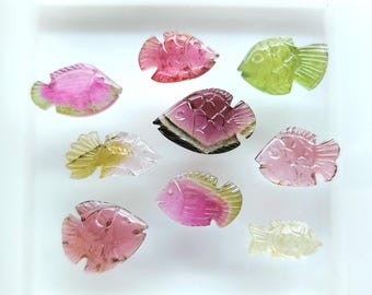 Rare! Natural Bi-Tourmaline Fish Carving, Watermelon Tourmaline Fish Carving, Tourmaline Carving for Jewelry Making, Handcarved Tourmaline