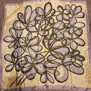 Vintage Silk Scarf Gray, Yellow Olive Green Abstract Scarf