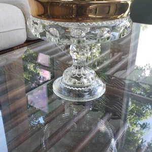 EAPG Early American King Crown Compote*Thumbprint pressed glass compote*Gold trimmed Compote Dish* Pressed Glass Compote*Wedding Compote