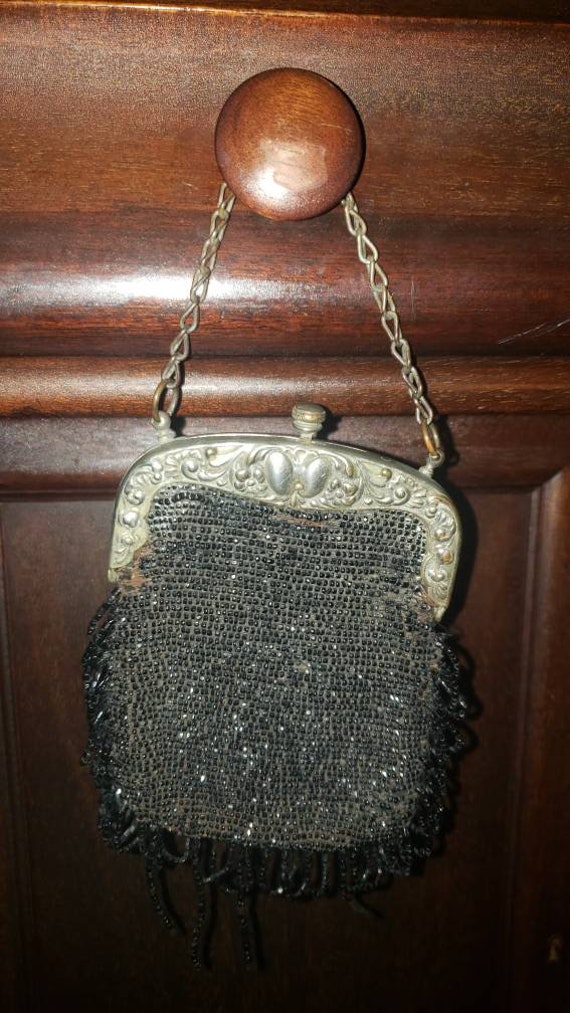 Antique Beaded clutch*Beaded Purse*leather and be… - image 1