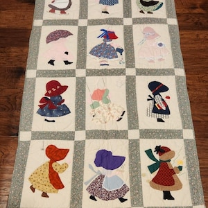 Vintage Handstitched Patchwork Sun Bonnet Sue by Betty Alderman Quilt
