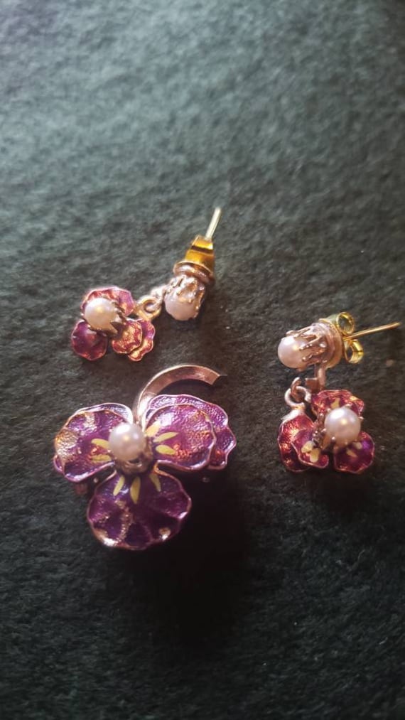 Vintage Jewelry Earrings and Pin Set*vintage Viol… - image 1