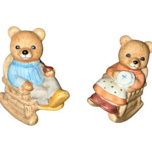 Homco Vitage Daddy & Mommy Couple Rocking Chair Bear Figurines Home Decor