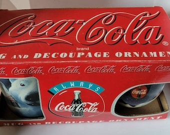 1996 Coca Cola Christmas Mug and Decoupage Ornament*Coke Collectibles*Coke Polar Bear