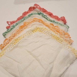Vintage Handkerchiefs Hankies with Crocheted, Variagated Pastel Colors