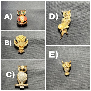 Vintage Owl Pins & Brooches Variety Costume Jewlry Gold / Silver Tones Trifari