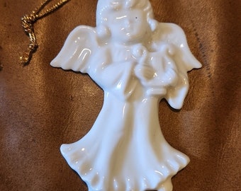 Vintage Porcelain Christmas Angel With Harp Ornament Japan