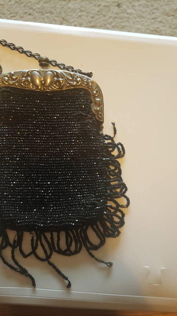 Antique Beaded clutch*Beaded Purse*leather and be… - image 9