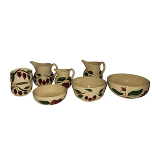 Vintage Watt Pottery Starflower Pitcher and Serving Bowls 1950s MCM