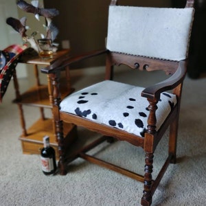 Cowhide Armchair*Antique recovered chair*Early 1900s chair in cowhide*Reupholstered Cowhide Vintage Chair*Vintage Armchair in real cowhide