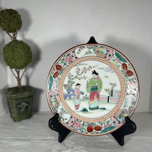 Antique 8” Japanese Family Rose Wall Plate Signed Character Mark 19th Ct