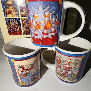Gibson Debi Hron Twelve Days of Christmas 12 Piece Coffee Mugs Cups Set w/Box
