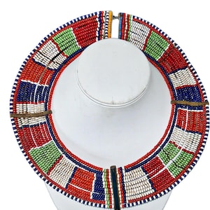 Vintage African Muasai Mara Beaded Tribal Collar Multi-Color Neck Ring Necklace