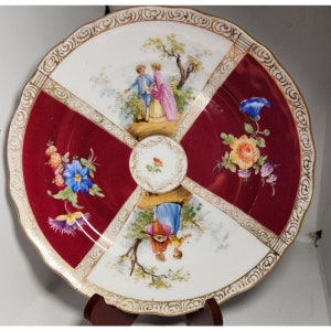 Dresden Richard Klemm Red Quatrefoil Plate Size 7-7/8” Burgundy Germany