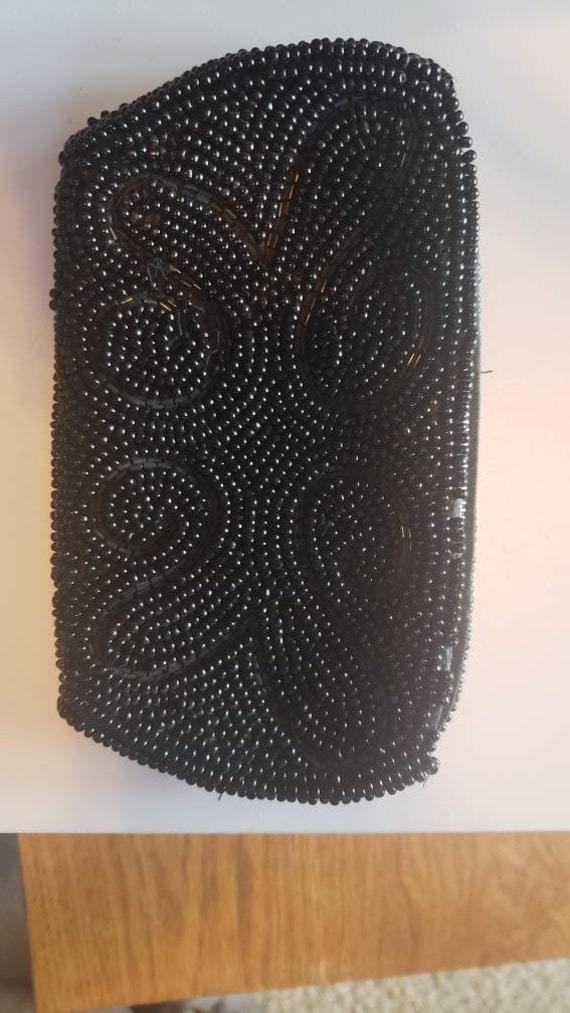 Vintage clutch black beaded - Gem