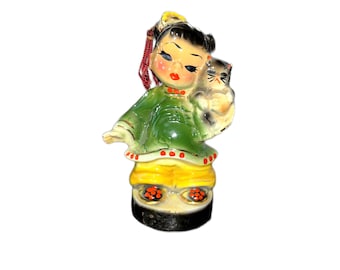 Vintage Early Josef Original Figurine Wee Lin Chinese Girl Holding Kitten