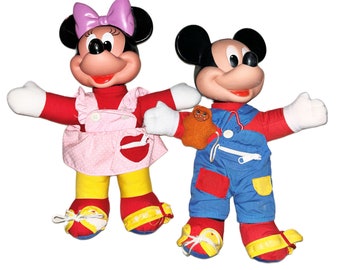 Muñecas vintage de Mickey y Minnie Mouse de Disney Mattel de los años 80 "Aprende a vestir"