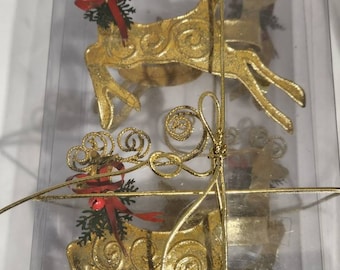 Vintage Gold toned Leaping Reindeer Napkin Ring Holders - Set of 4