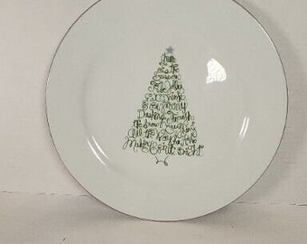St. Nicholas Sq Christmas Tree 11" Dinner Plate White Silver Gilding