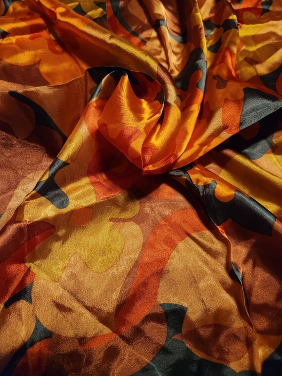 Vintage Silk Scarf Rust Browns Fall Colors and Fl… - image 3