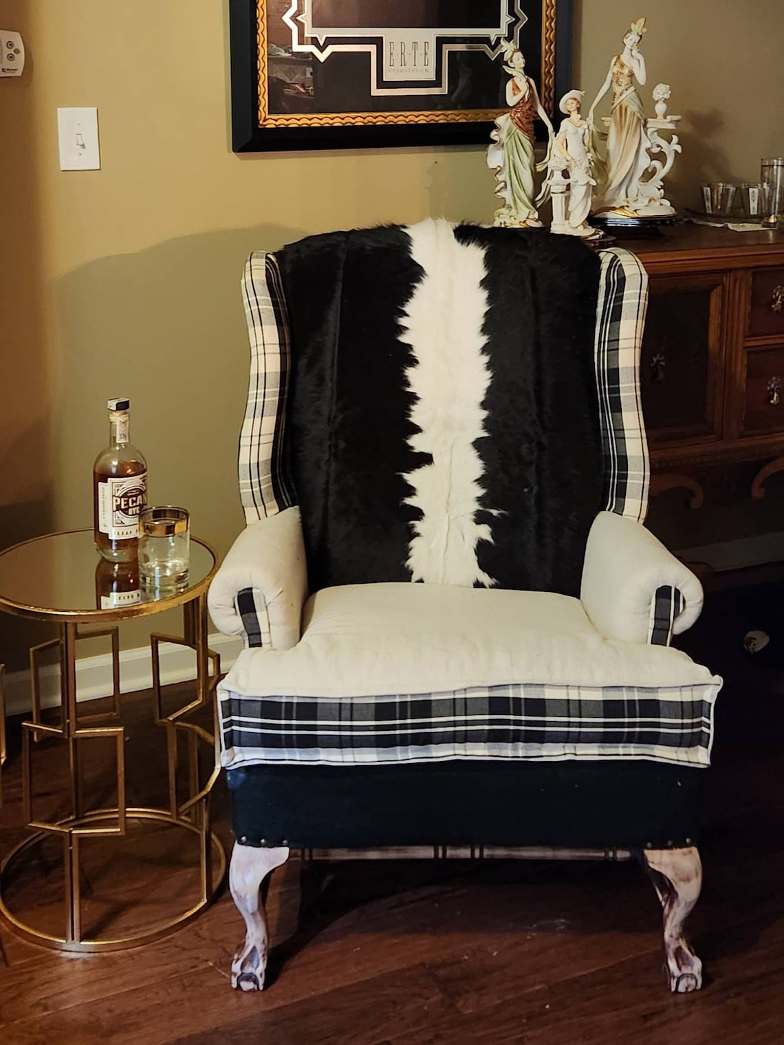 Deconstructed Cowhide and Plaid Wingback Chairfarmhouse Etsy