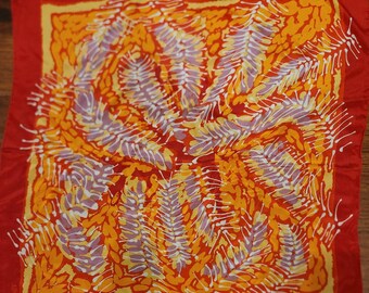 Vintage Adolfo 100% Silk Scarf Red, Orange Yellow France Hand Rolled 1970s