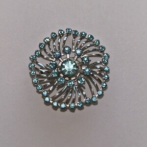Silver Tone Baby Blue Rhinestone Spiral Fashion Brooch