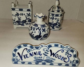 Vintage Vienna Woods Delft Blue Porcelain Planter, Bud Vase, Holder