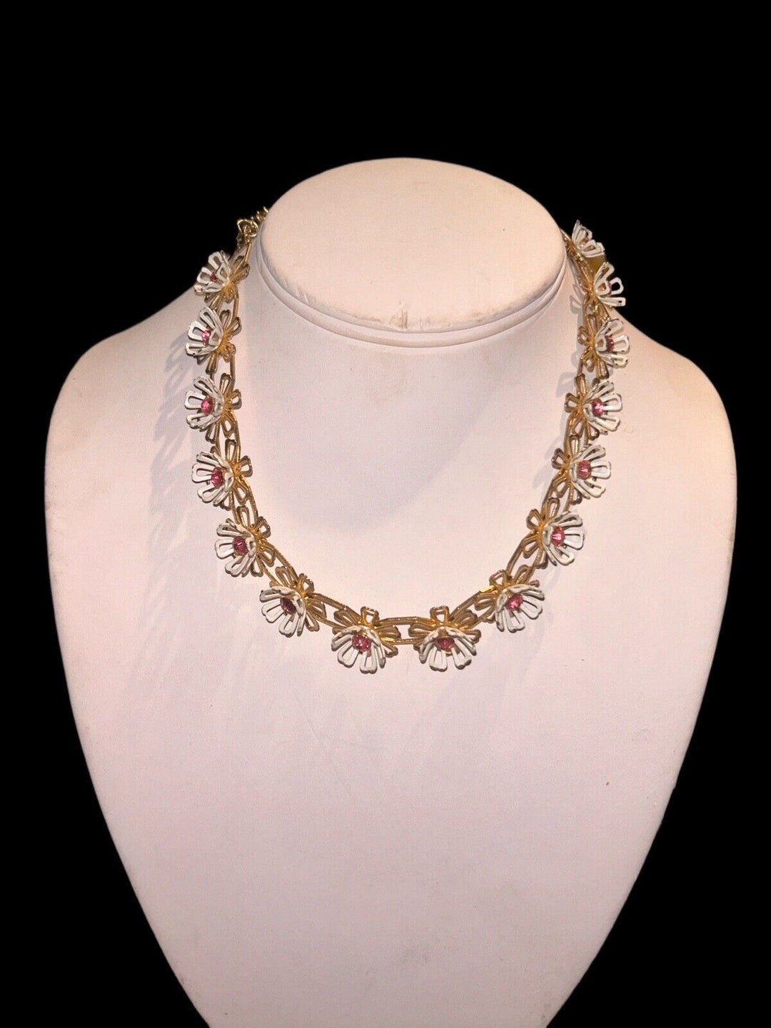 Pink Rhinestone Choker Vintage Gold Tone White Flower Pink Rhinestone Choker Necklace - Etsy