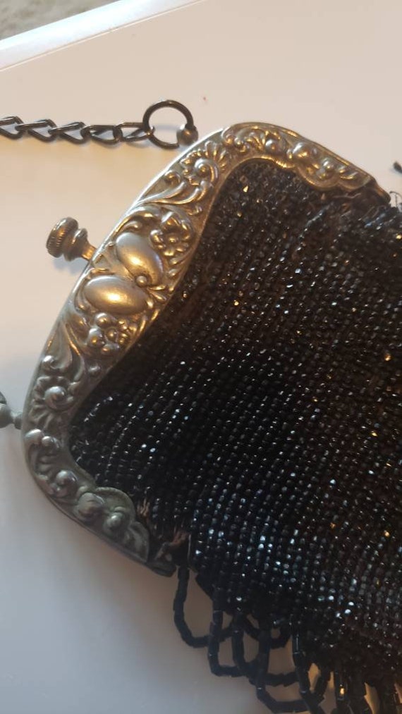 Antique Beaded clutch*Beaded Purse*leather and be… - image 7