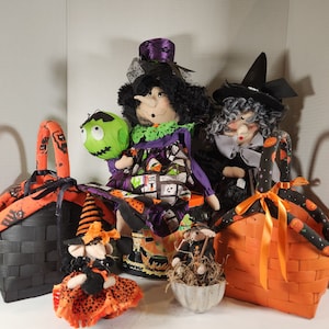Handmade and Handcrafted Halloween Witch Halloween Decoration Tins Basket Fall Decor
