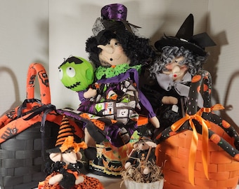 Handmade and Handcrafted Halloween Witch Halloween Decoration Tins Basket Fall Decor