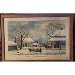 Currier & Ives &quot;Home To Thanksgiving&quot; Lithograph 1867 G.H.Durrie
