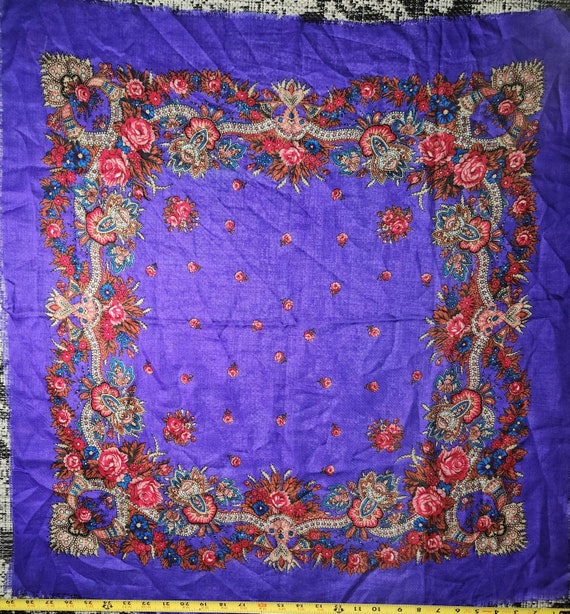 Vintage Glentex 100% Acrylic Purple w/Red Roses F… - image 1