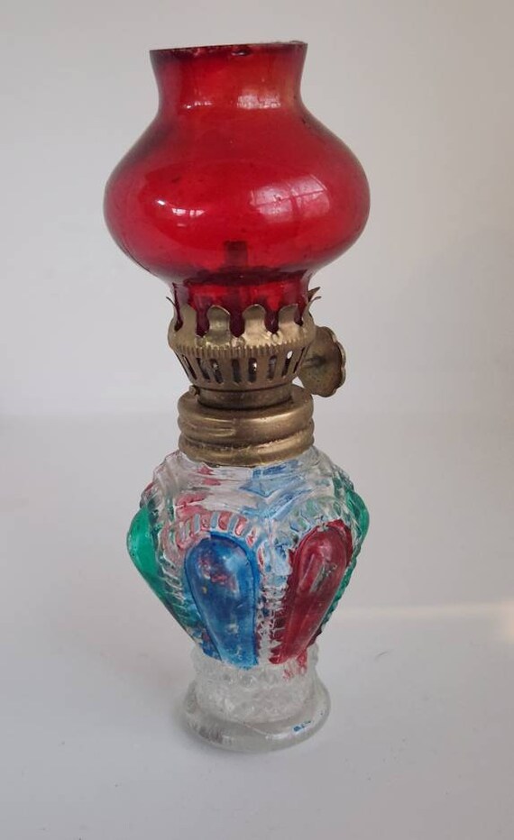 Vintage 1950s MCM Ruby Red Chimney Miniature Multi colored Base